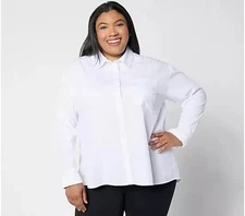Attitudes by Renee  Woven Button Front Shirt w/ Pleated Cuffs White L  A655291