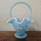 Fenton 2002 Charleton Collection Blue Satin Glass Basket 9 1/4" Signed