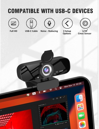 Full HD Webcam with Built-in Microphone and Rotatable Tripod, 1080P Video and... - Picture 4 of 6