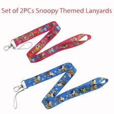 Set of 2PC Snoopy Cartoon Character Themed Lanyard ID Holder Keychain Neck Strap