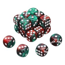 24Pcs 6 Sided Colored Standard Dice, Acrylic D6 Mini Game Dice, Red/Green, White