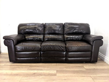 SOFA 3 Seater Dual Manual Recliner Dark Brown Leather Sewn In FREE CELIVERY