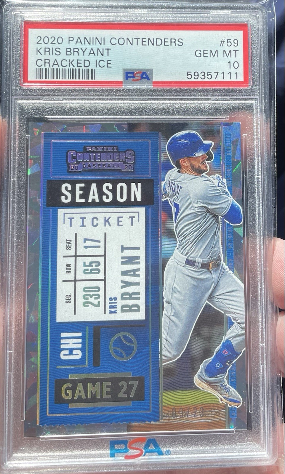 2020 Panini Contenders Kris Bryant Cracked Ice Season Ticket /23 PSA 10 POP 1 🔥