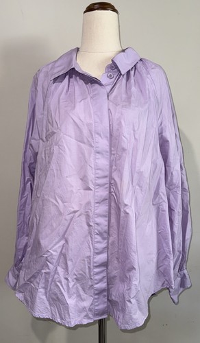 Country Road Lilac Purple Cotton Linen Button Up Blouse Size 12 Oversize Fit - Picture 4 of 13