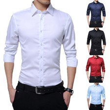 Men's Trendy for Slim Fit Button Long Sleeve Business Formal Dress Shirt Tops