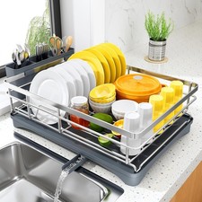 Dish Drying Rack for Kitchen Counter - Stainless Steel Dish Rack with Drainboard