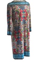 SANDRA DARREN Jersey Shift Dress Stretch 3/4 Sleeve BLUE Floral MEDALLION 6