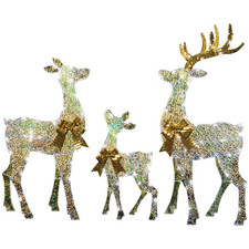51" Reindeer Family Acrylic Iridescent Sculpture w/ LED Lights Christmas Decor
