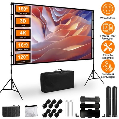 100/120in Projector Screen with Stand Movie 16:9 HD Outdoor Indoor Movie Screen
