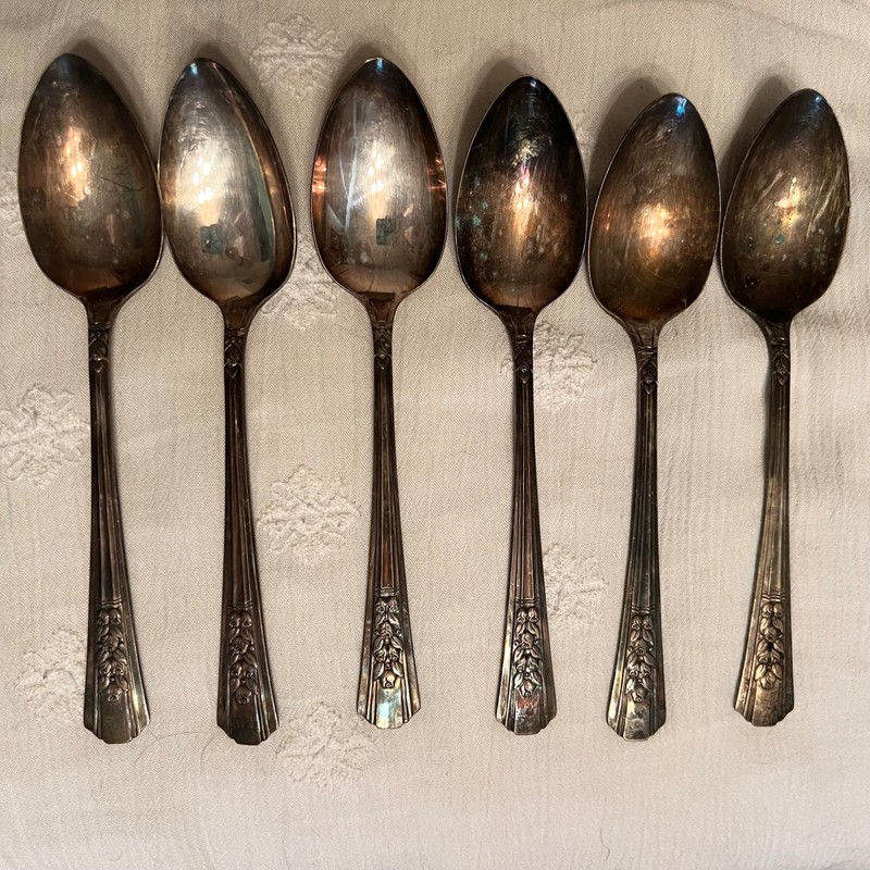 6 Oneida ROSALIE Wm A Rogers 1938 Silverplate TABLESPOONS 8” Flatware Set