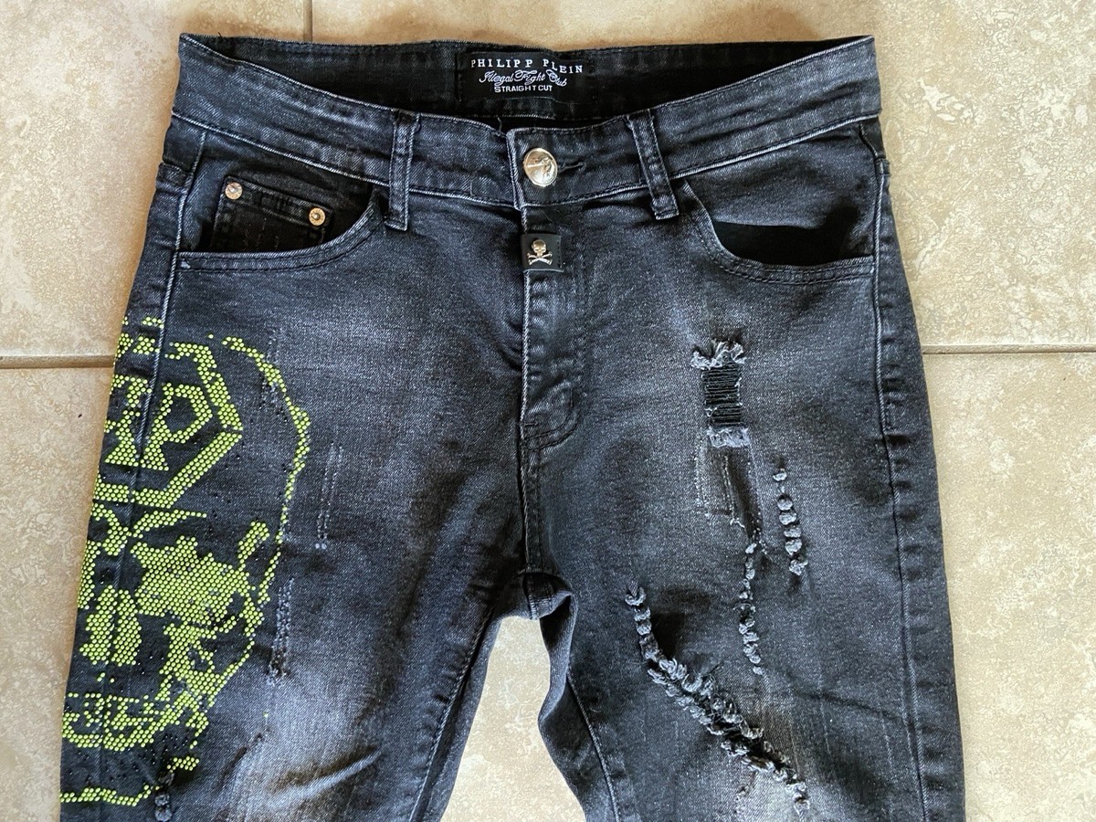 Philipp Plein Illegal Fight Club Skull Straight Jeans Mens Size 30