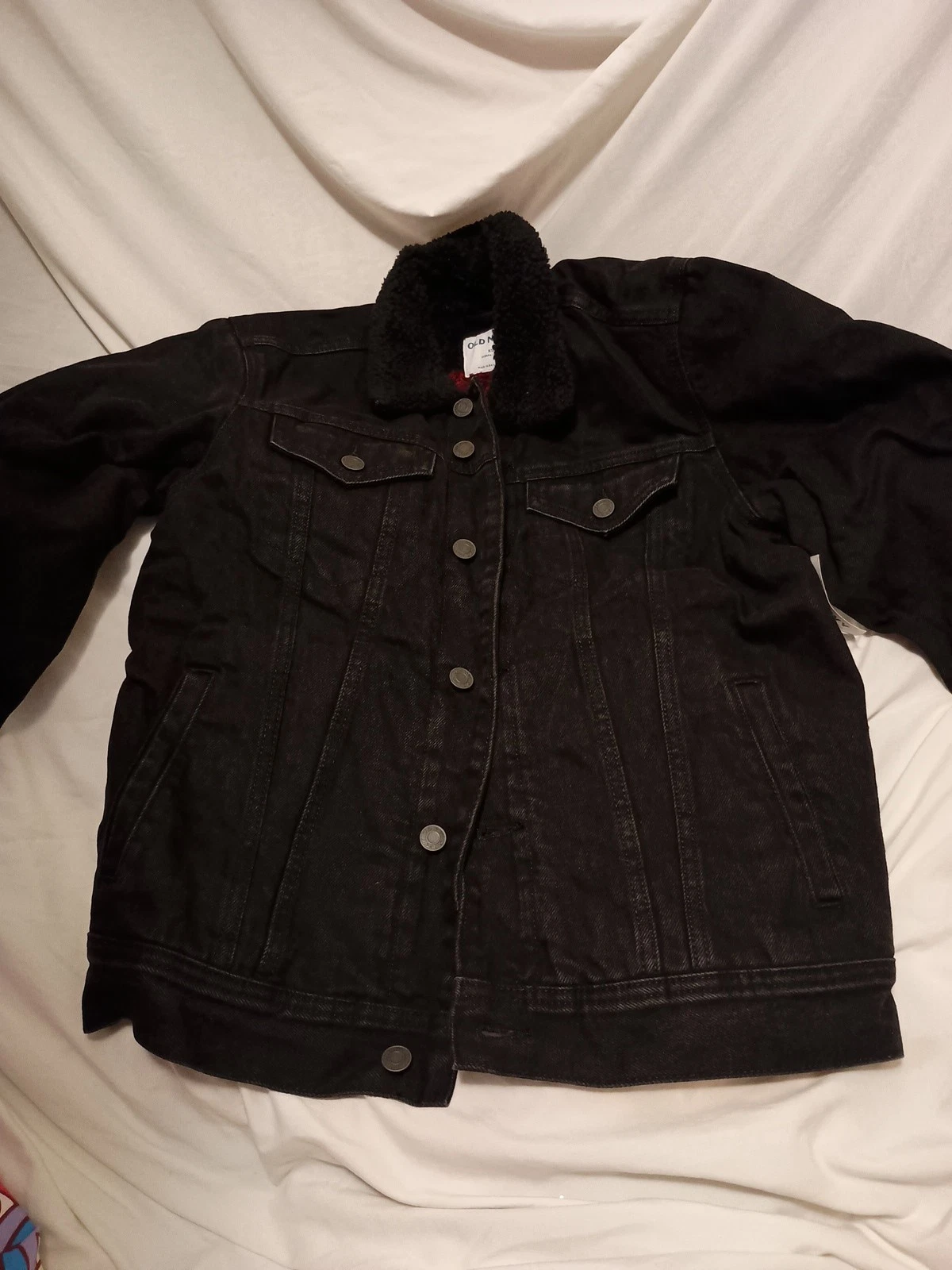 Old Navy Men Buffalo Plaid Sherpa Lined Black Denim Jacket Sz XS NEW WITH TAGS