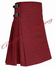 Scottish Traditional Wool Kilt - Men's Maroon Wool 8 Yard Kilt  Custom Size