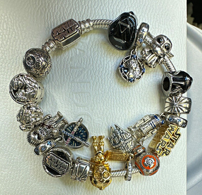 PANDORA Star Wars Charm Bracelet w/ Grogu Chewbacca C-3PO R2-D2 BB-8