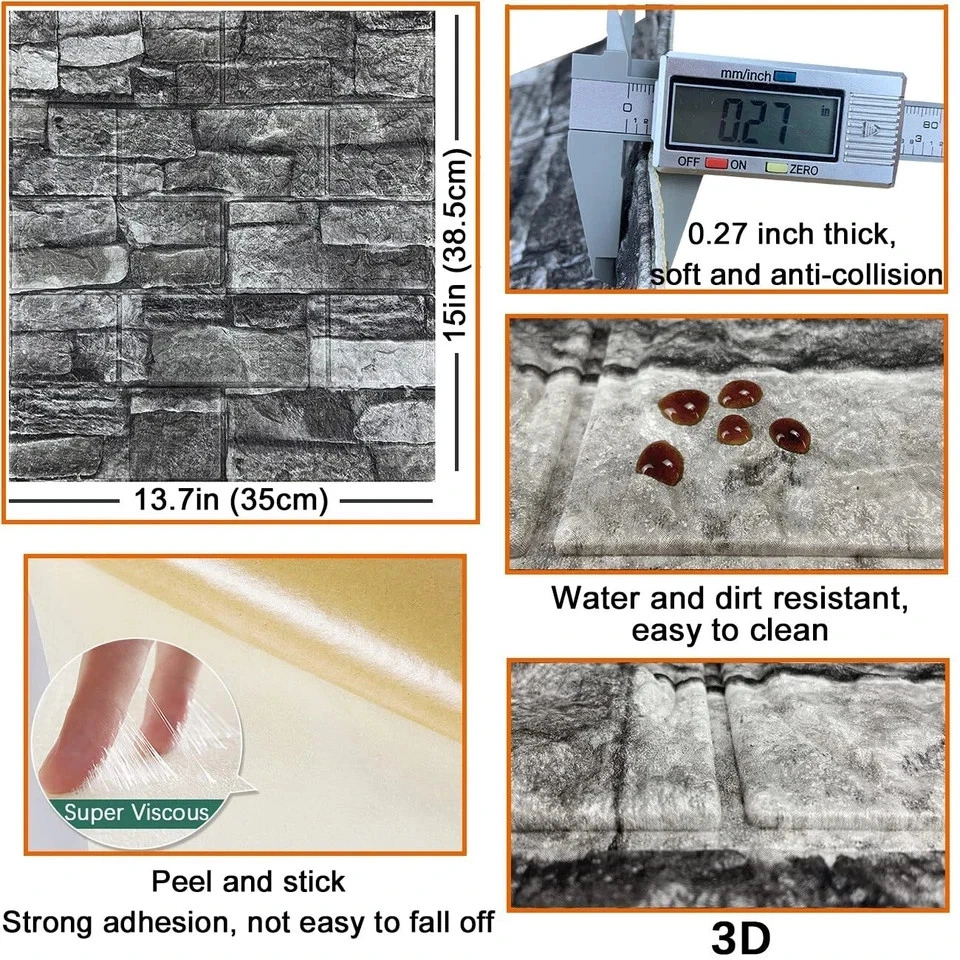 10PCS 3D Wall Panels Peel and Stick 3D Brick Wallpaper Peel and Stick Faux Stone - Image 4 of 4