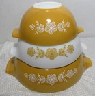 Set of 3 VTG PYREX Butterfly Gold Cinderella Nesting Mixing Bowls 442, 443, 444