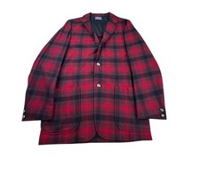 Pendleton 100 Virgin Wool Blazer Jacket Men  s Red Black Shadow Plaid USA