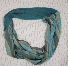 Saks Fifth Avenue Gray Label Knit/Woven Infinity Scarf Wrap Acrylic Green Teal
