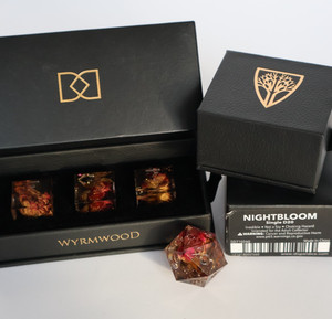 Dispel Dice x Wyrmwood Nightbloom flower Kickstarter D20 die + 3d6 set RPG D&D