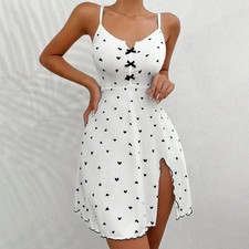 Heart Print Deep V Neck Cami Dress Sleepwear in Elegant Color Options 053