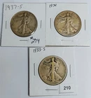 LIBERTY WALKING SILVER HALF DOLLARS, ALL 3 COINS, "1933s Key Date" 1937s 1934 .