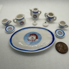 Doll Size Miniature Snowman Holiday Porcelain China Tea 10 Piece Set
