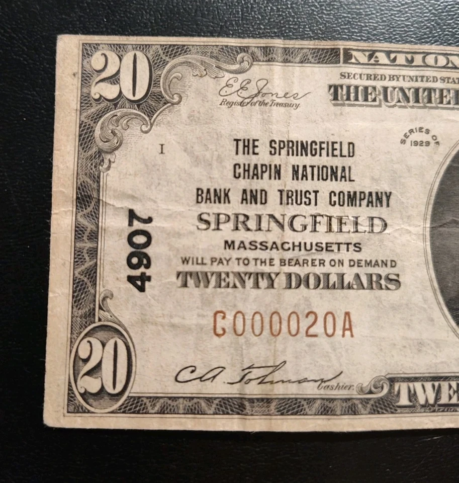 Springfield Chapin N.B. & T.C. Springfield Mass. $20 Ntl. Note, Low Serial No. - Image 2 of 4