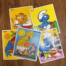 Playskool VTG Sesame Street Wood Tray Puzzles 5 Big Bird Cookie Monster Garfield
