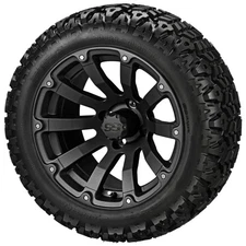 (4) Golf Cart 20x10-12 Sierra Sport Tires on 12x7 Matte Black Beast Wheels