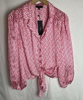 Hot Pink Business Casual Day To Night Puffy Sleeves Women s Top L Boss Babe NWT