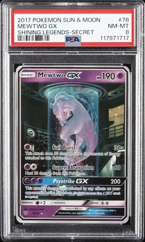 2017 POKEMON SUN & MOON SHINING LEGENDS SECRET #78 MEWTWO GX PSA 8