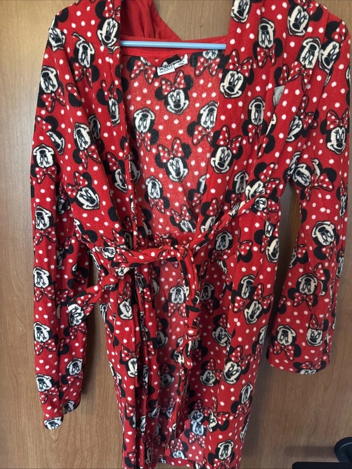 Disney Girls Red Minnie Mouse Belted Bath/night Robe Size youth 12/13 Pockets - Image 2 of 4