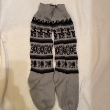 Alpaca Wool Grey And Black Handknit Animal And Geometric Print Wool Socks OS