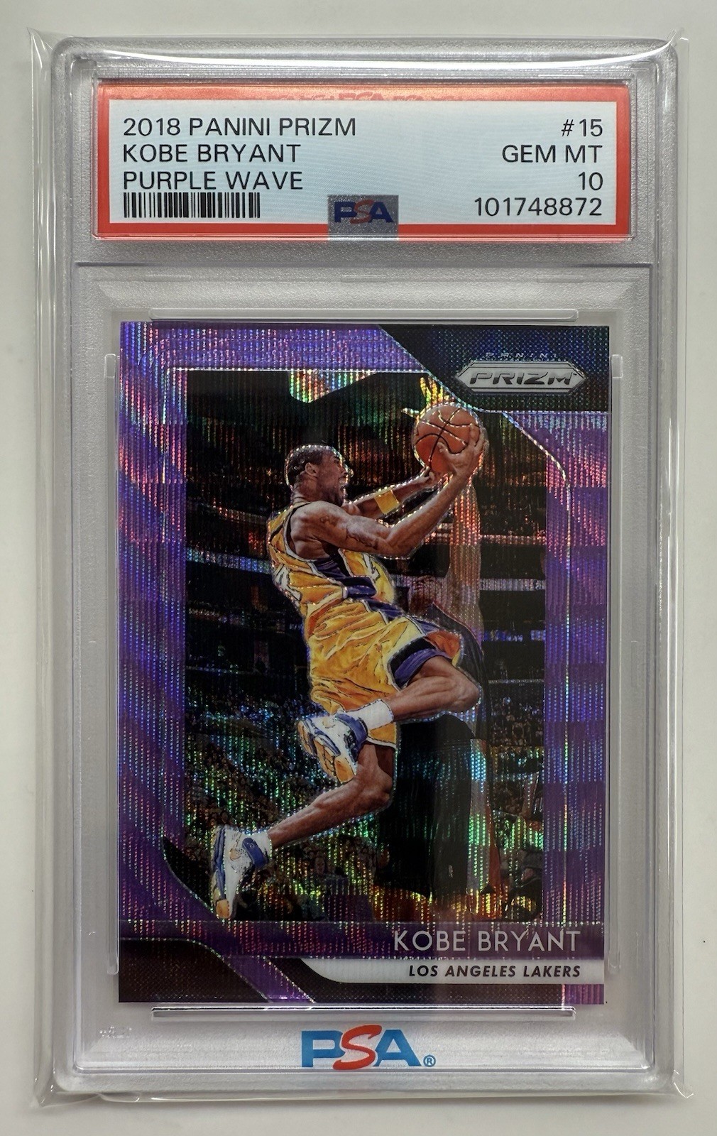 2018-19 Panini Prizm Kobe Bryant #15 Purple Wave PSA 10 POP 43