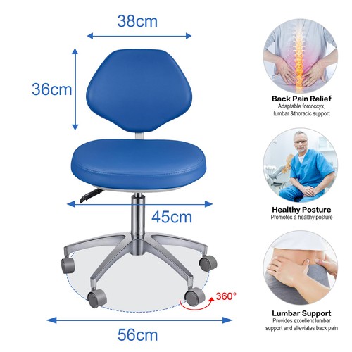  360° Rotation Dental Arztstuhl Mikrofaser Leder Zahnarzt Hocker + Rückenlehne - Bild 12 von 12