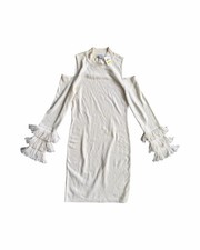 Bar III Sweater Dress Women Medium Cream Fringe Sleeve Knit Boho Long Sleeve NWT