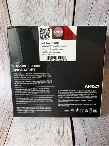 Zen Processor AMD Ryzen 5 9600X Processor (Zen 5) 6-Core 3.9GHz AM5 65W Desktop CPU ...