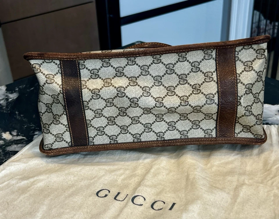 Rare Vintage 1970s Gucci GG Supreme Sherry Line Web Briefcase Tote Bag Dust Bag - Image 3 of 4