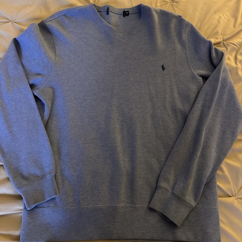 New Polo Ralph Lauren Men's Pima Cotton V-Neck Knit Sweater  Small- Blue Heather