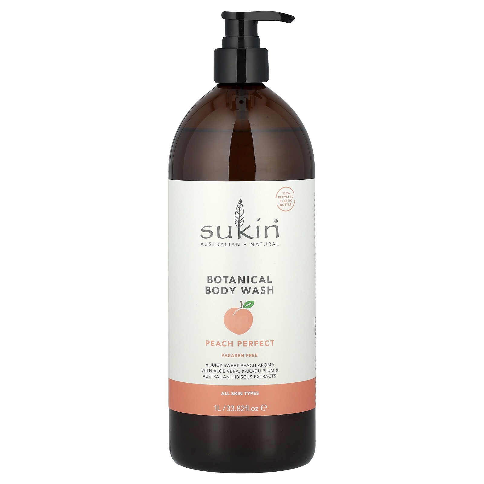 Botanical Body Wash, All Skin Types, Peach Perfect, 33.82 fl oz (1 l)
