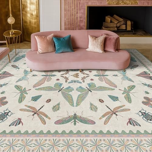 Green Butterfly Rugs for Girls Bedroom - 8x10 Floral Area Rug for Living Room, - Picture 3 of 6