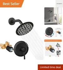 Black Shower Head And Faucet Set Complete With Valve Shower Fixtures With 6 I...