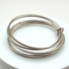 Vintage 80s Silver Tone Multi Strand Bangle Bracelet Tarnished Finish Jewelry