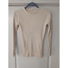 Everlane Womens Organic Cotton Ribbed Crewneck Sweater Cream XS neutral minimal