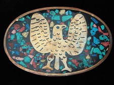 QC15175 VINTAGE 1970s  EAGLE  SOUTHWESTERN DESIGN ART BELT BUCKLE