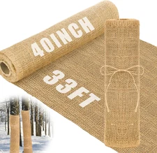 Buryeah 40 Inch X 33 Ft Burlap Fabrics Roll Natural Jute Burlap Garden Tree Wrap