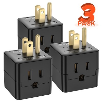 3PK 3 Outlet Extender Indoor Grounded AC Power Wall Tap Travel Adapter Plug