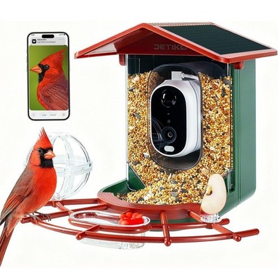Bird Feeder with Camera, 2K HD, Auto AI Identify 2800+ Birds, Solar-Powered, Nig