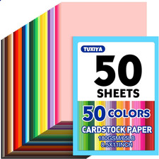 50 Sheets 8.5" X 11" Colored Cardstock, 50 Assorted Colors Construction Paper Ca