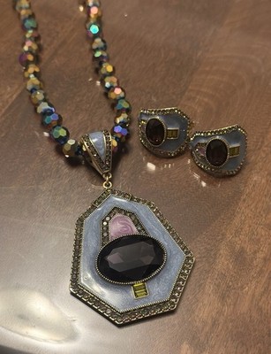 HEIDI DAUS Designer Vintage Enamel Crystal Enchancer Pendant Necklace Earrings